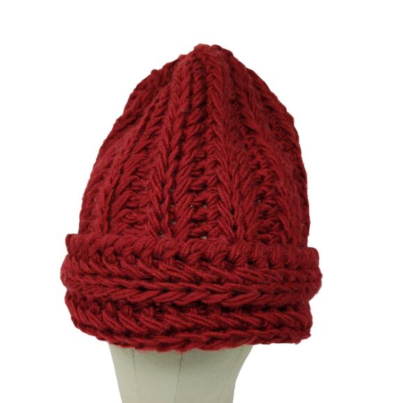 KMart 100% Acrylic Ladies Crochet Beanie Hat Cap Red OSFA Cable Knit - Picture 1 of 10